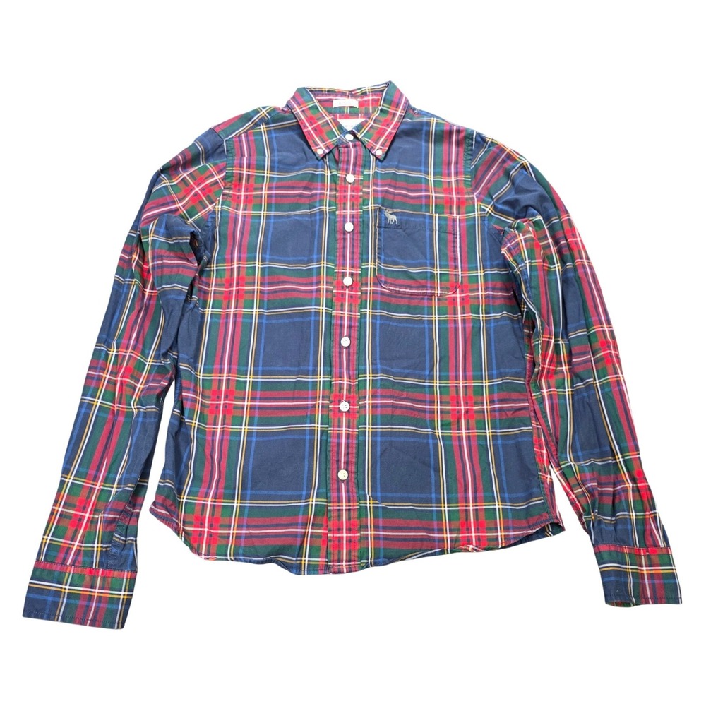 Abercrombie & Fitch Muscle Fit Button Down Shirt Men's Size L Navy Red Plaid